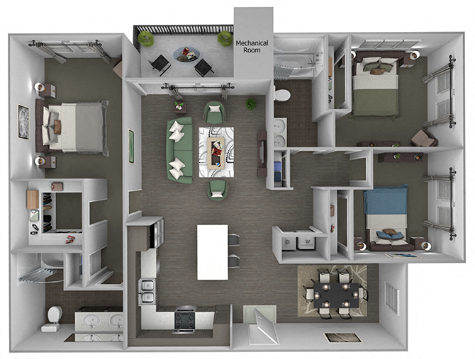 Floor plan for 3 beds, 2 baths, 1346 sqft